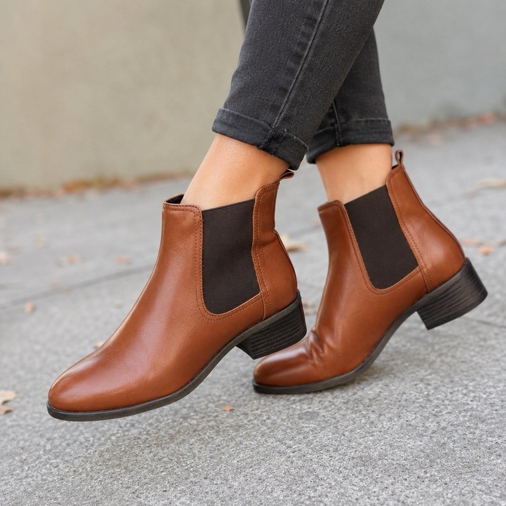 NEW Reaction‎ Kenneth Cole Brown Leather Chelsea Boots Womens 6.5 EU37